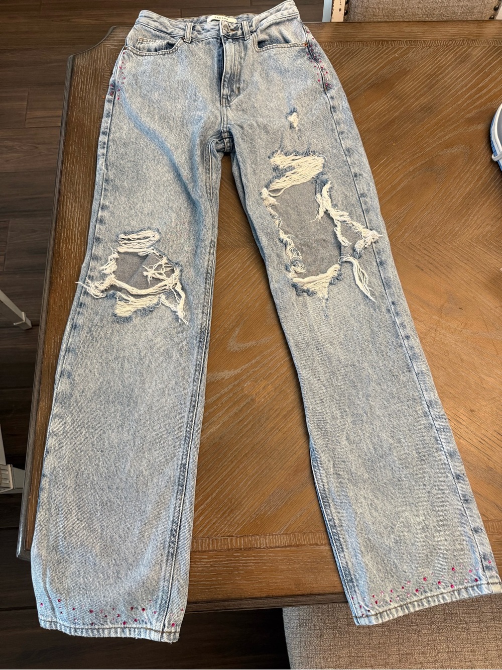PacSun Light Wash Distressed Wide Leg Jeans custom rhinestone jeans